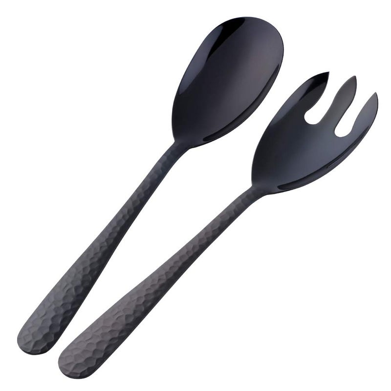 Bisda Salad Spoon and Fork Set, 12 Inch Stainless Steel Salad Server, Black Serving Utensils, Dishwasher Safe, Pack of 2 - Image 1